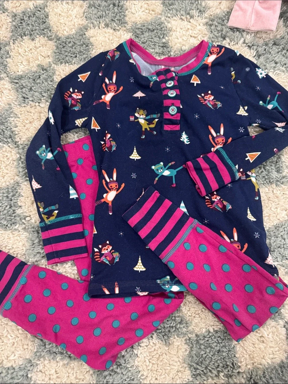 Matilda Jane Navy Top with Magenta Polka Dot Pajama Set